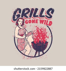 Vintage Retro Funny BBQ TShirt Design Grills Gone Wild