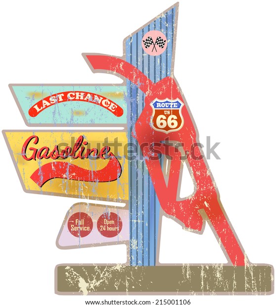 vintage retro\
gas station sign, vector\
illustration