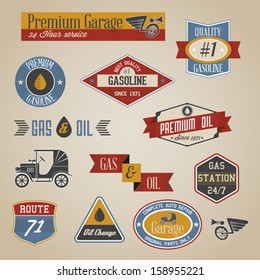 Vintage Retro Gasoline Signs Labels Collection Stock Vector (Royalty ...