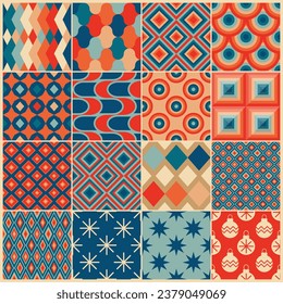 Vintage retro geomatical seamless backgrounds in the style of the 50s and 60s. Mid century patterns