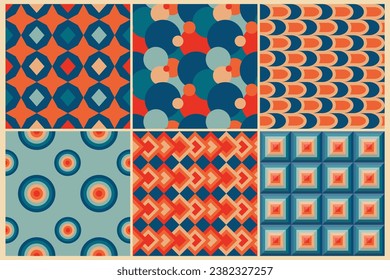 Vintage retro geomatical seamless backgrounds in the style of the 50s and 60s