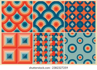 Vintage retro geomatical seamless backgrounds in the style of the 50s and 60s