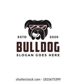 Vintage retro glasses bulldog logo vector icon illustration on white background