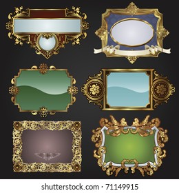 Vintage retro glossy gold frames and labels in a variety of retro antique styles.