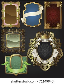 Vintage retro glossy gold frames and labels in a variety of retro antique styles.