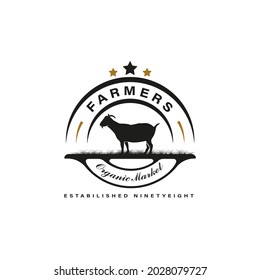Vintage Retro Goat Farm Logo. With head and horns Silhouette. Premium and Luxury Logo Template