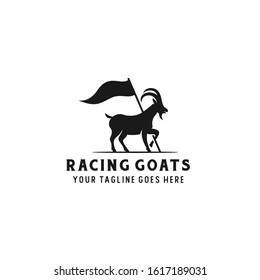 Vintage retro Goat silhouette holding the flag, for racing club logo design