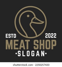 Vintage Retro Golden Duck Meat Shop line art logo flat design logo illustration. vector logo template isolated on black background