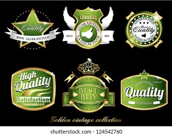 vintage retro golden labels with crowns in green color