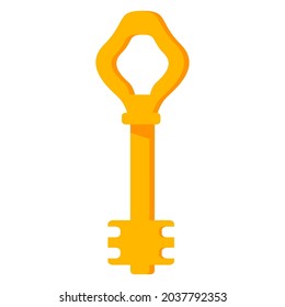 Vintage retro golden old key.Isolated on white background.Vector flat illustration.Lock opening tool.