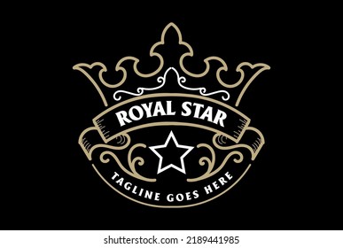 Vintage Retro Golden Royal King Queen Crown Badge Emblem Label Logo Design Vector