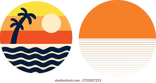 Vintage Gradiente retro pôr do sol, 80s 90s ilustração colorida do vetor do sol