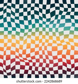 Vintage retro gradient warped checkerboard seamless pattern background