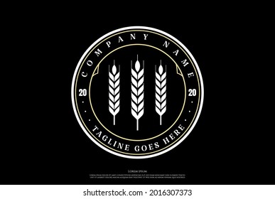 Vintage Retro Grain Wheat Malt Rice Grass Logo Design Vector