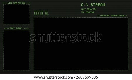 A vintage retro green digital vector graphic overlay for streams. Old green CRT screen overlay with some retro text. Green retro text on 80's retro display overlay 16:9 with horizontal lines.