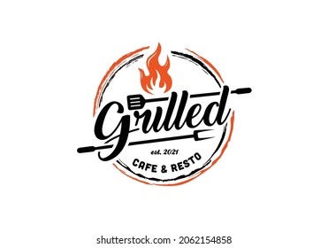 Vintage retro grill barbecue logo design template inspiration. Stamp label circular round design