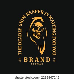 Vintage retro grim ripper skeleton logo design badge