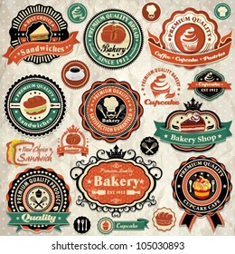 Vintage Retro Grunge Bakery, Cupcake, Sandwich Labels, Badges And Icons