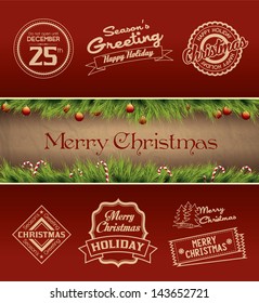 vintage retro grunge christmas labels, badges, icons and poster