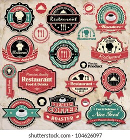 Vintage retro grunge coffee and restaurant labels, badges and icons