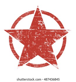Vintage retro grunge red star in circle on white background, vector illustration