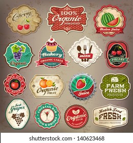 Vintage retro grunge restaurant and organic food labels, symbols and old papers elements Collection