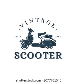 Vintage retro grungy scooter logo design, scooter shirt vector on white background