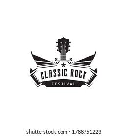 Vintage retro guitar classical music Rock Festival poster concert logo design