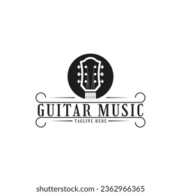 Vintage Retro Guitar Music Logo Design Concept
