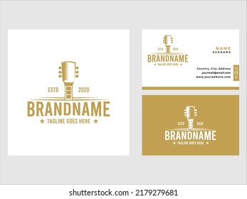 Vintage retro guitar vector logo with business card design template