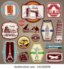 Vintage Retro Gunge Travel & Vacation Labels, Icons, Badges