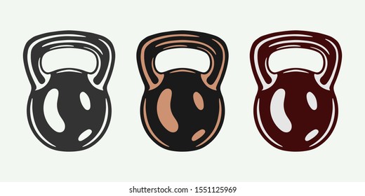 Vintage Retro Gym Fittness Equipment. Old Kettlebells. Can Be Used For Logo Emblem Badge Design. Or For Clothes Design, Patch, Apparel.  Monochrome Graphic Art. Vector Illustration.