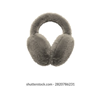 Vintage retro halftone earmuffs for winter protection. Cozy turquoise fuzzy ear warmers with circle dot pattern isolated on transparent background
