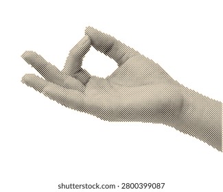 Vintage retro halftone hand gesture with circle dots pattern illustration isolated on transparent background