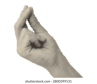 Vintage retro halftone hand gesture with circle dots pattern illustration isolated on transparent background