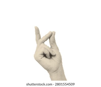 Vintage retro halftone hand gesture making a peace sign isolated on transparent background