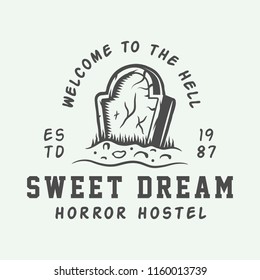 Vintage retro halloween logo, emblem, badge, label, mark, patche. Monochrome Graphic Art. Illustration. Vector.
