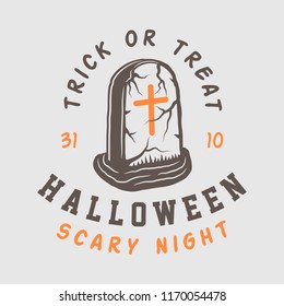 Vintage retro halloween logo, emblem, badge, label, mark, patche. Monochrome Graphic Art. Illustration. Vector.
