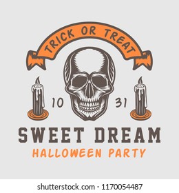 Vintage retro halloween logo, emblem, badge, label, mark, patche. Monochrome Graphic Art. Illustration. Vector.
