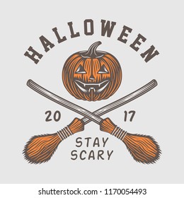 Vintage retro halloween logo, emblem, badge, label, mark, patche. Monochrome Graphic Art. Illustration. Vector.
