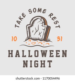 Vintage retro halloween logo, emblem, badge, label, mark, patche. Monochrome Graphic Art. Illustration. Vector.

