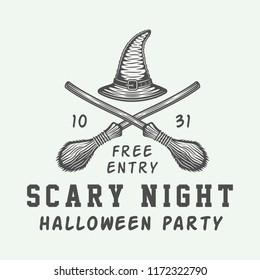 Vintage retro halloween logo, emblem, badge, label, mark, patche. Monochrome Graphic Art. Illustration. Vector.
