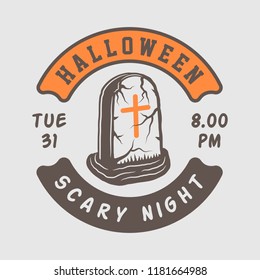 Vintage retro halloween logo, emblem, badge, label, mark, patche. Monochrome Graphic Art. Illustration. Vector.
