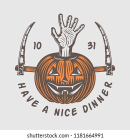 Vintage retro halloween logo, emblem, badge, label, mark, patche. Monochrome Graphic Art. Illustration. Vector.
