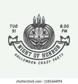 Vintage retro halloween logo, emblem, badge, label, mark, patche. Monochrome Graphic Art. Illustration. Vector.

