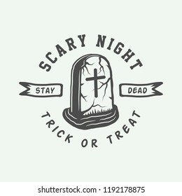 Vintage retro halloween logo, emblem, badge, label, mark, patched. Monochrome Graphic Art. Illustration. Vector.

