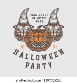 Vintage retro halloween logo, emblem, badge, label, mark, patche. Monochrome Graphic Art. Illustration. Vector.
