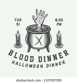 Vintage retro halloween logo, emblem, badge, label, mark, patche. Monochrome Graphic Art. Illustration. Vector.
