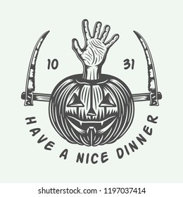 Vintage retro halloween logo, emblem, badge, label, mark, patche. Monochrome Graphic Art. Illustration. Vector.
