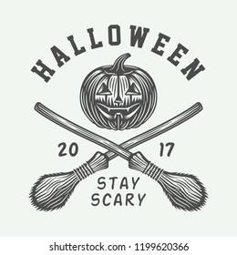 Vintage retro halloween logo, emblem, badge, label, mark, patche. Monochrome Graphic Art. Illustration. Vector.
